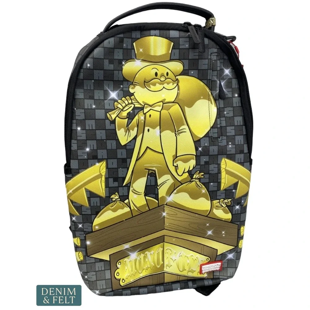 NEW Sprayground Monopoly Get The Gold Backpack Black Gold Unisex Streetwear